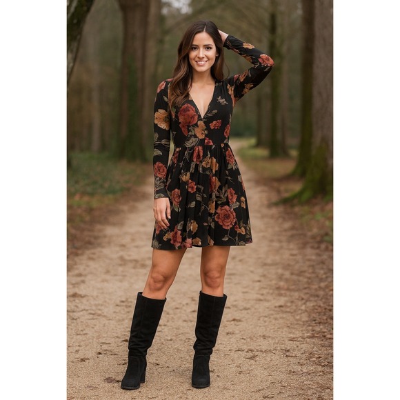 Charlotte Russe Dresses & Skirts - ✨ VTG Y2K Whimsigoth Floral Dress – Black – Medium Fairy Grunge Witchy Holiday ✨